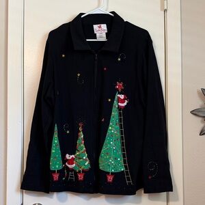 Vintage Quacker Factory Festive Black Jacket with Christmas Tree Design